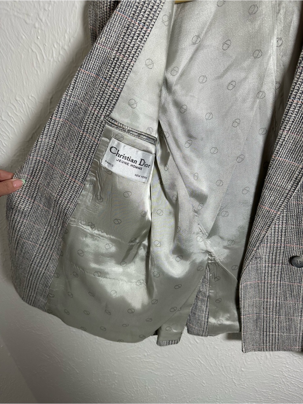 Christian Dior Jeune Homme Vintage Wool Blazer 4-6 Gray Plaid Double Breasted - Picture 8 of 11